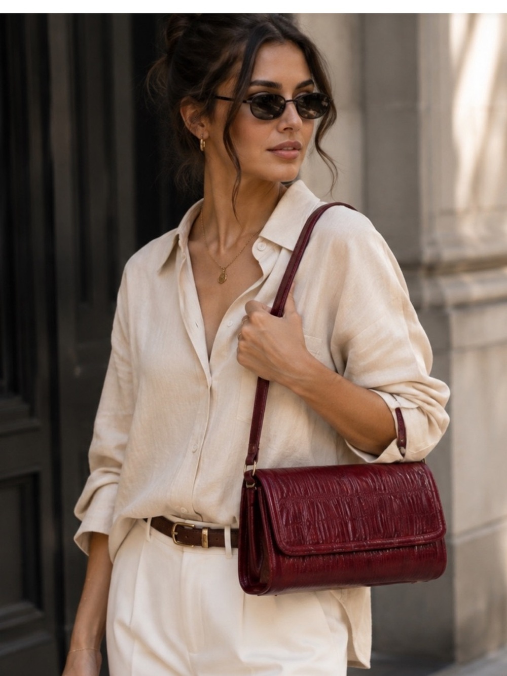 Women's Burgundy Eel Leather Shoulder Bag - Classic Everyday Tote